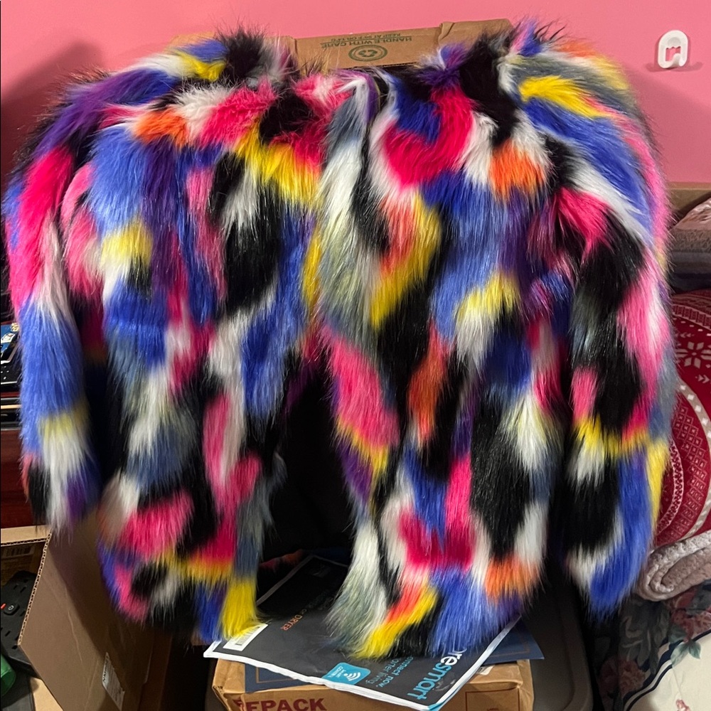 Lilly Pulitzer Colorful Faux Fur Coat